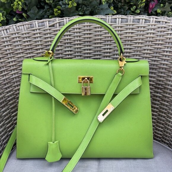 Authentic 1995 Hermes SAC KELLY II SELLIER 32 VACHE FJORD Vert Cru green - Picture 1 of 14